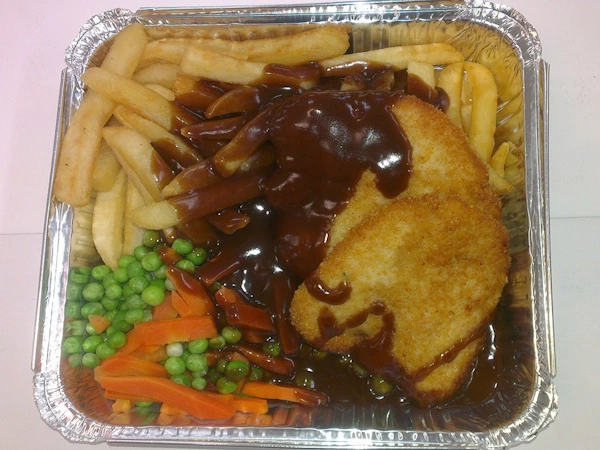 Schnitzel, Chips, veg & Gravy